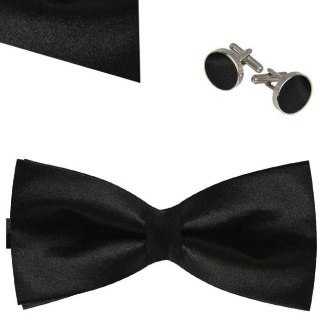 .Set papion, butoni, batista negru, uni, clasic